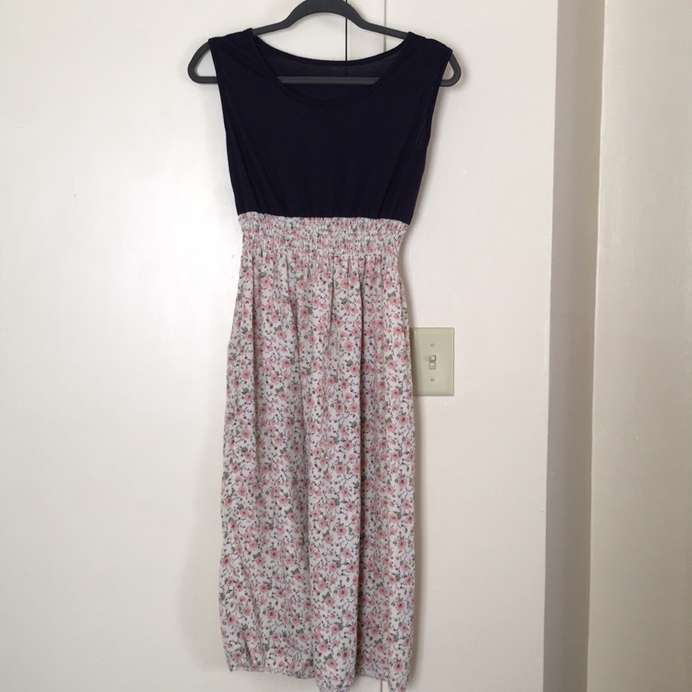 Navy blue and floral dress